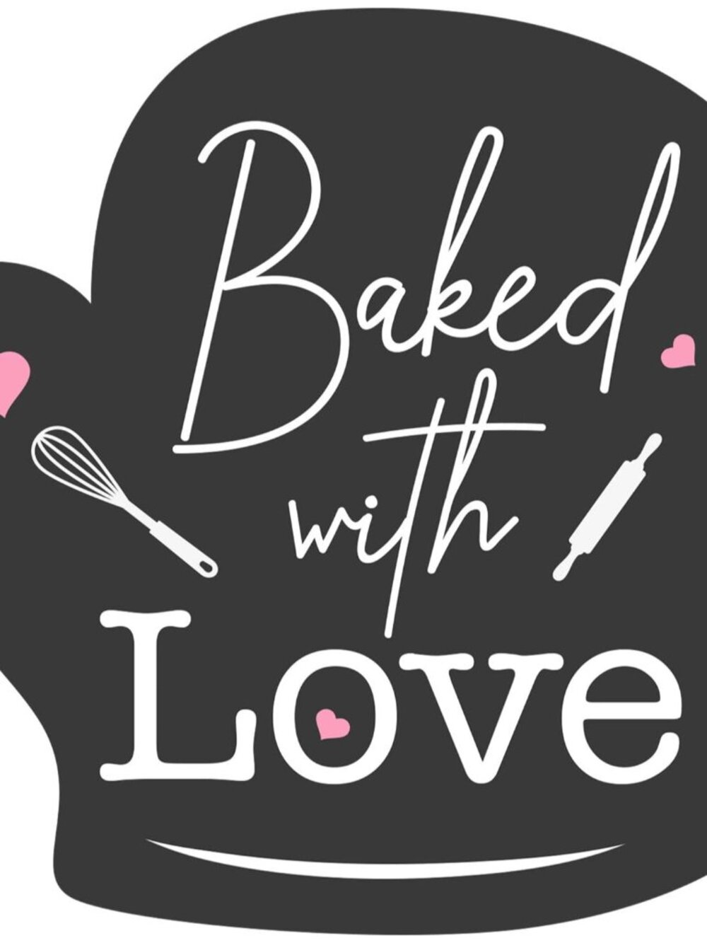 300 Baked with Love Stickers in Sheets, Dark Grey Color in Hand Gloves Die Cut D